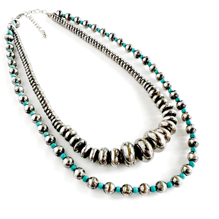 The Phoenix Layered Silver and Turquoise Beed Necklace - Wyo-Horse - cheap cowgirl western fashion jewelry