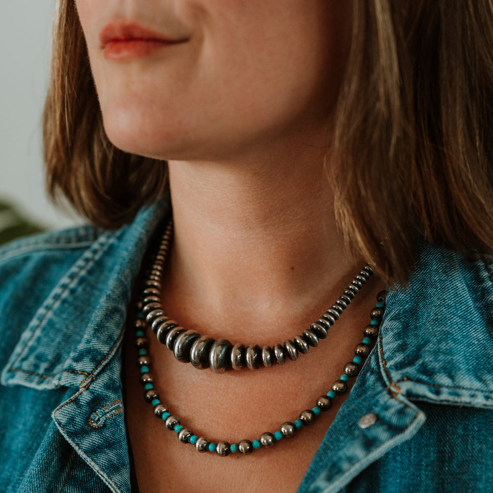The Phoenix Layered Silver and Turquoise Bead Necklace - Wyo-Horse - cheap cowgirl western fashion jewelry