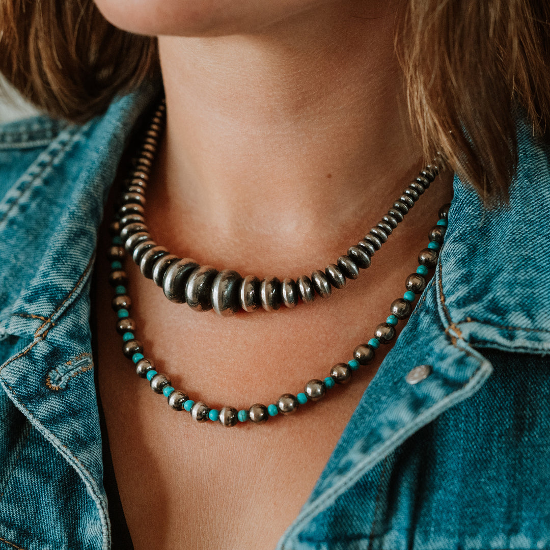The Phoenix Layered Silver and Turquoise Bead Necklace - Wyo-Horse - cheap cowgirl western fashion jewelry