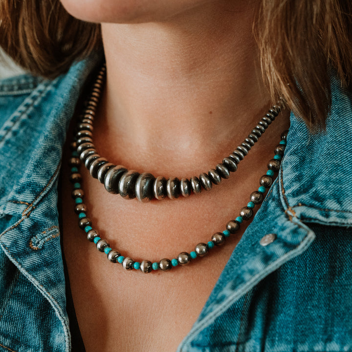 The Phoenix Layered Silver and Turquoise Bead Necklace - Wyo-Horse - cheap cowgirl western fashion jewelry