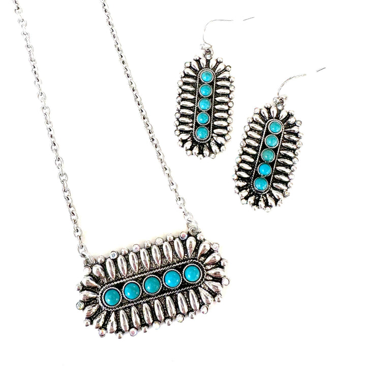 Bubble Bar Turquoise Necklace and Earring Set - Wyo-Horse - cheap cowgirl western fashion jewelry