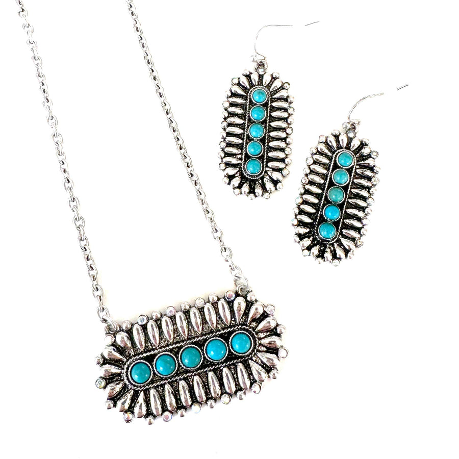 Bubble Bar Turquoise Necklace and Earring Set - Wyo-Horse - cheap cowgirl western fashion jewelry
