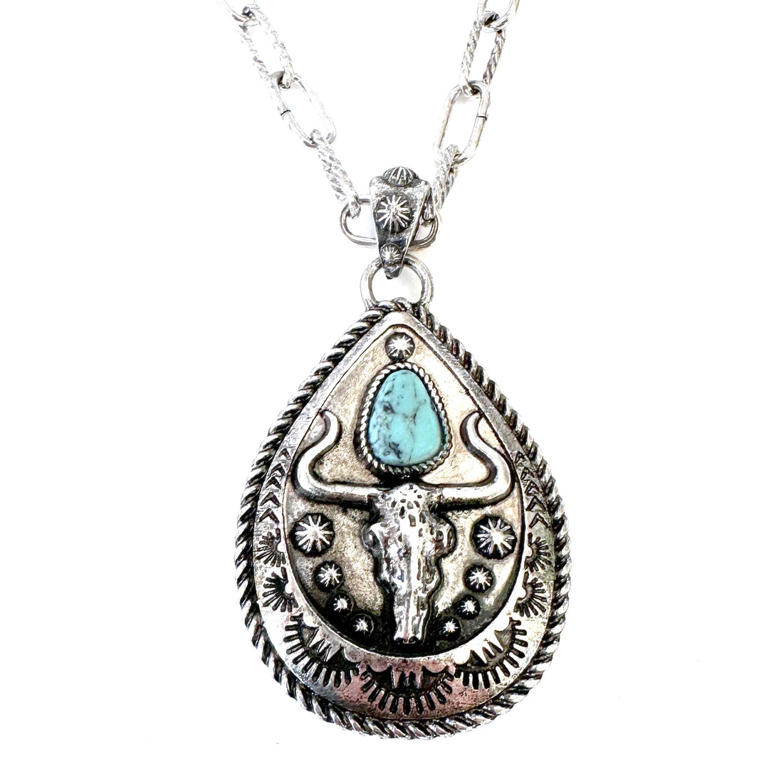 Classic Steer Teardrop Concho Necklace - Wyo-Horse - cheap cowgirl western fashion jewelry