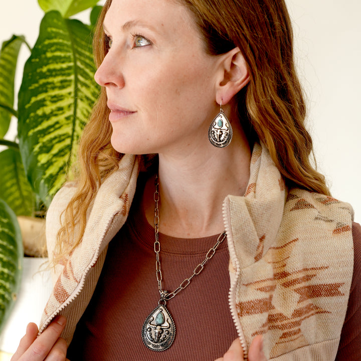 Classic Steer Teardrop Concho Necklace - Wyo-Horse - cheap cowgirl western fashion jewelry