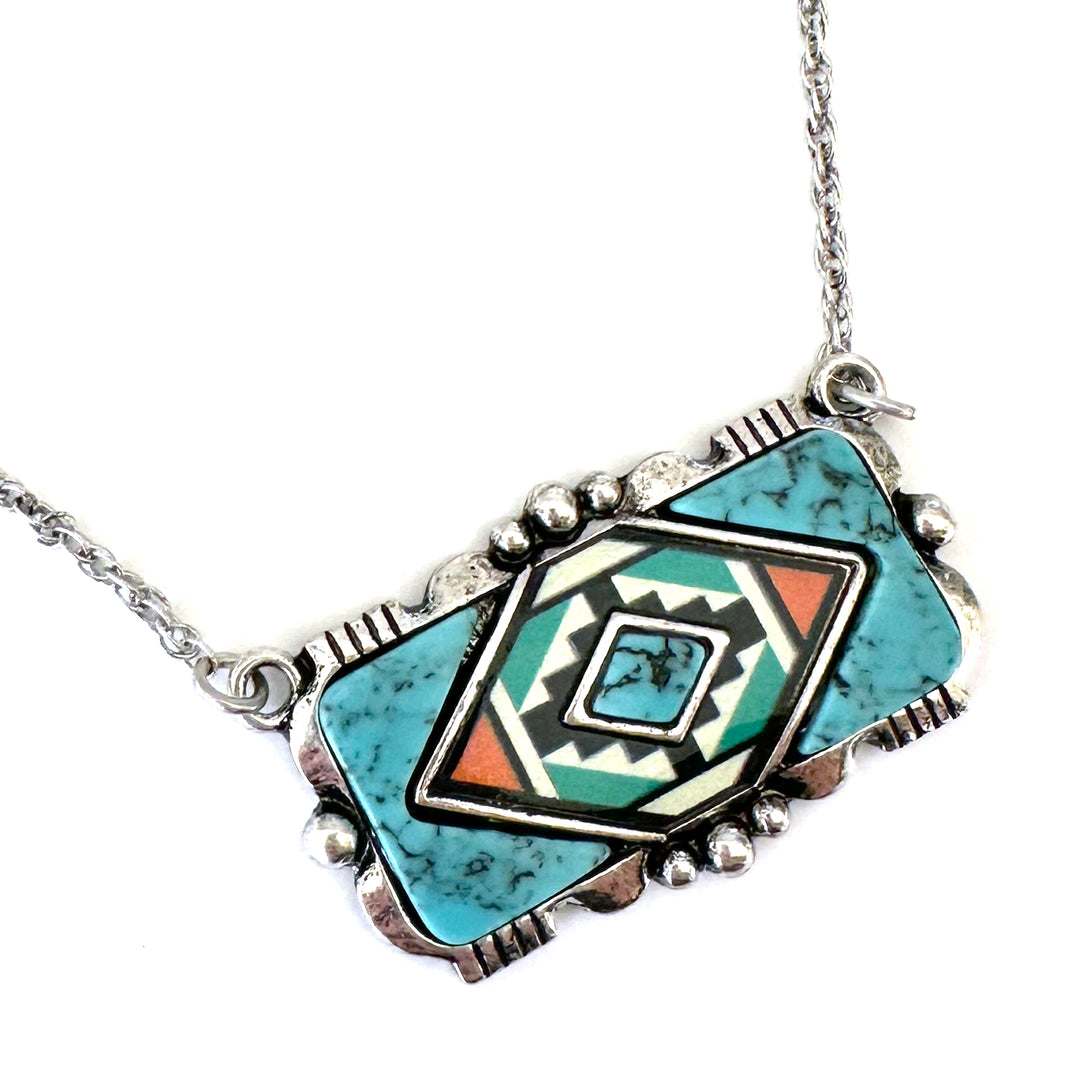 Silversmith Turquoise Inlayed Pattern Pendant - Wyo-Horse - cheap cowgirl western fashion jewelry