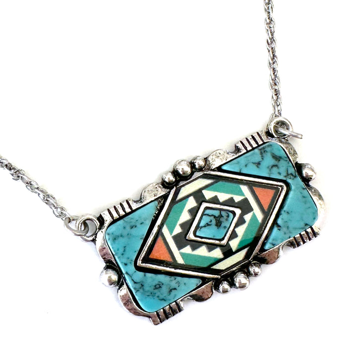 Silversmith Turquoise Inlayed Pattern Pendant - Wyo-Horse - cheap cowgirl western fashion jewelry