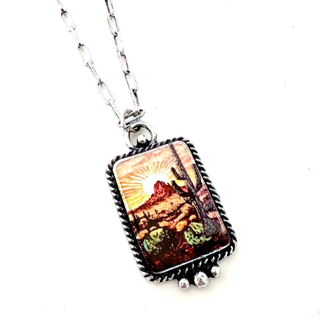 Southwestern Sunset Illustrated Necklace - Wyo-Horse - cheap cowgirl western fashion jewelry