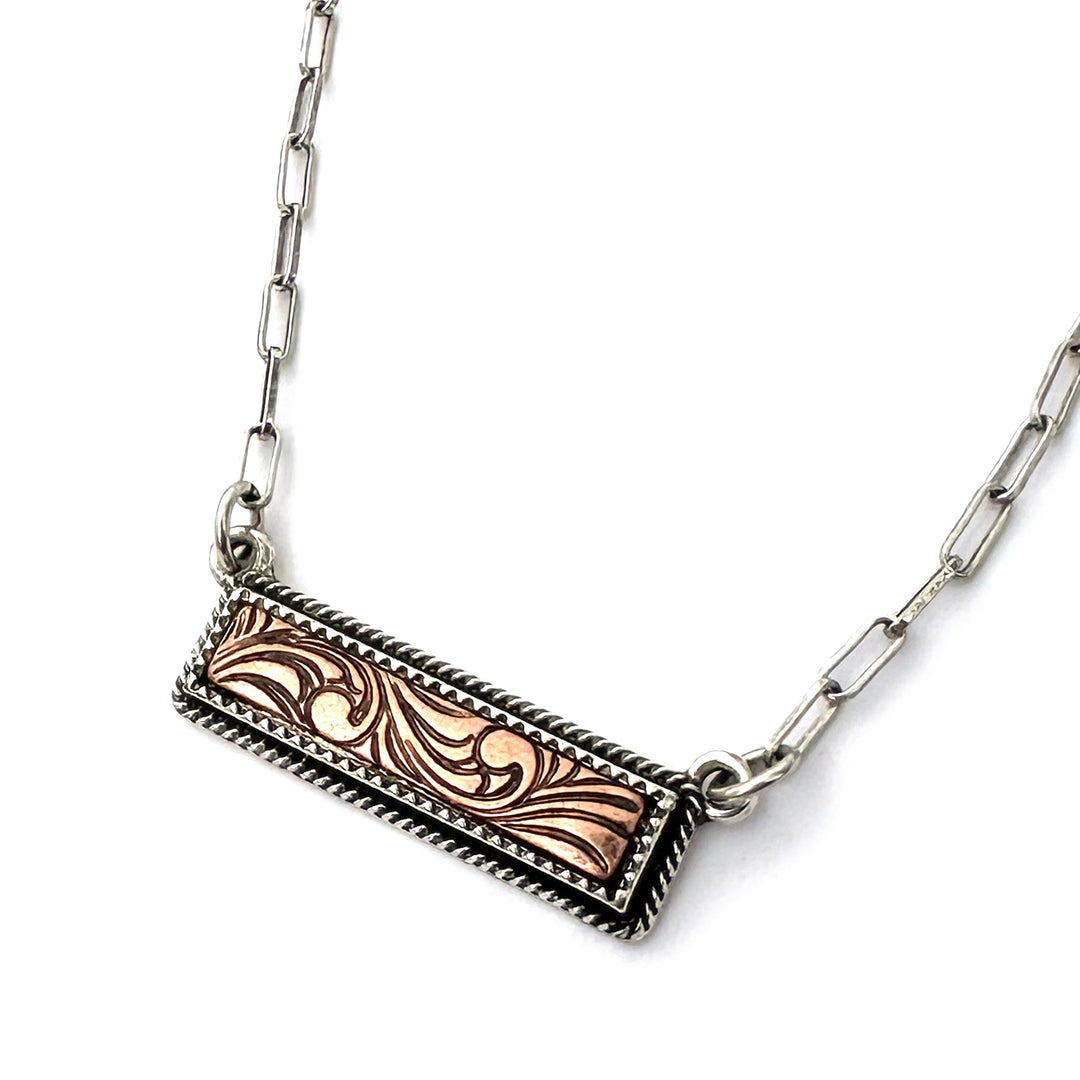 Two-Tone Tooled Bar Necklace - Copper - Wyo-Horse - cheap cowgirl western fashion jewelry
