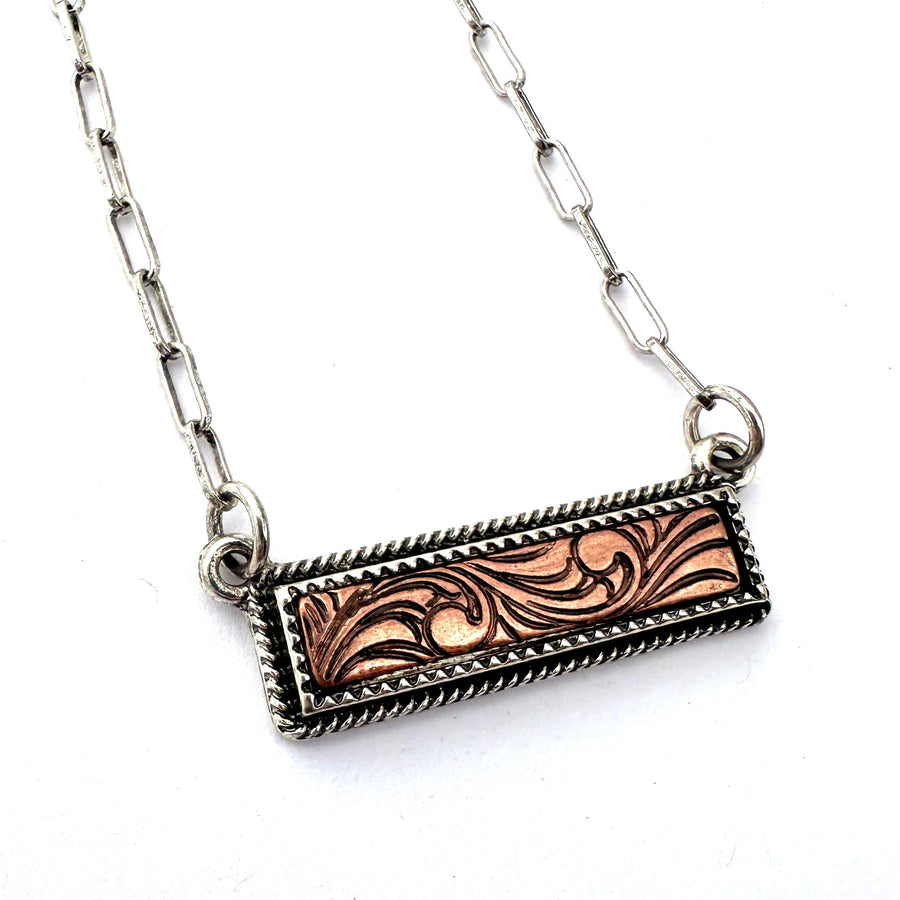Two-Tone Tooled Bar Necklace - Copper - Wyo-Horse - cheap cowgirl western fashion jewelry