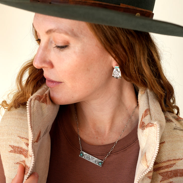 Boot Stitch Fold Over Stud with AB or Turquoise Stone - Wyo-Horse - cheap cowgirl western fashion jewelry