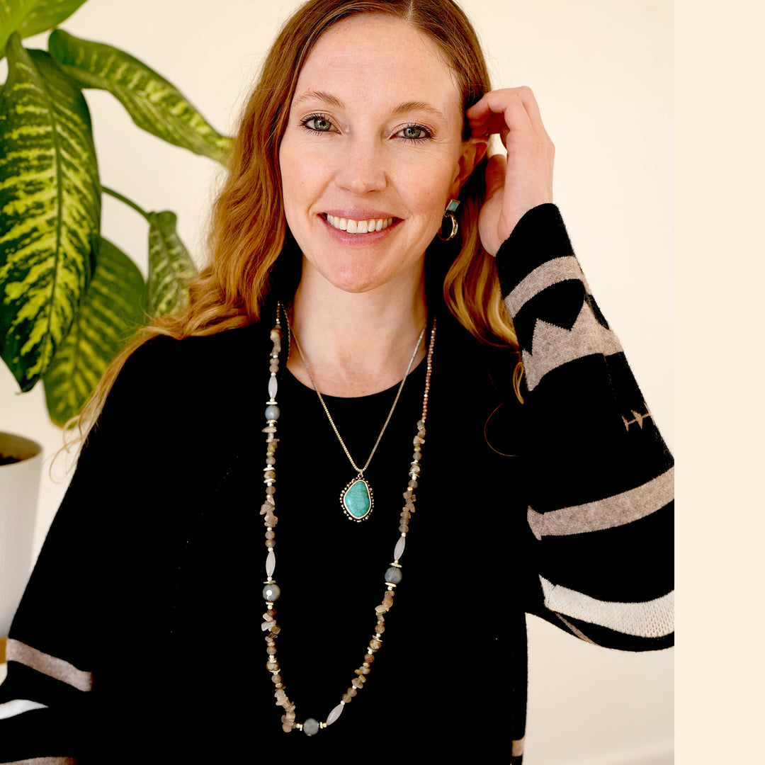 Simple Pebble Turquoise Necklace Set - Wyo-Horse - cheap cowgirl western fashion jewelry