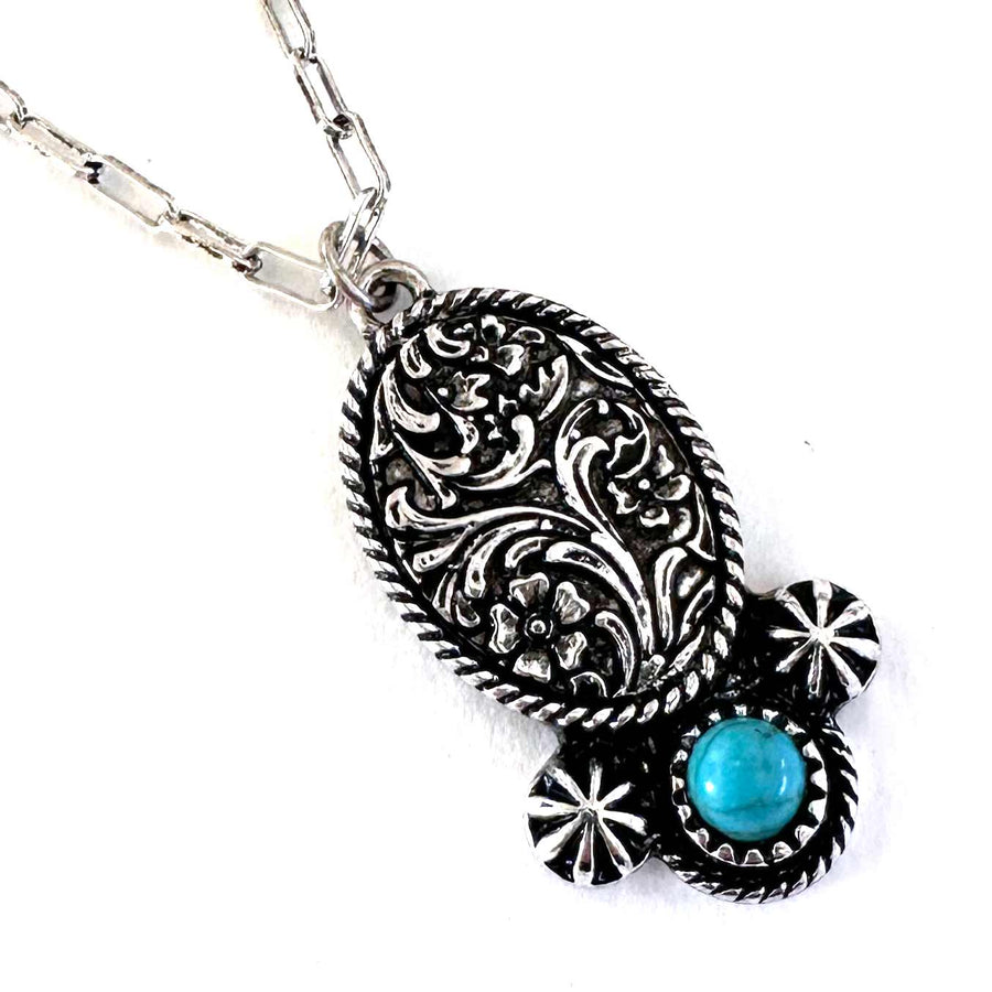 The Tulsa Tooled Oval Necklace - Wyo-Horse - cheap cowgirl western fashion jewelry