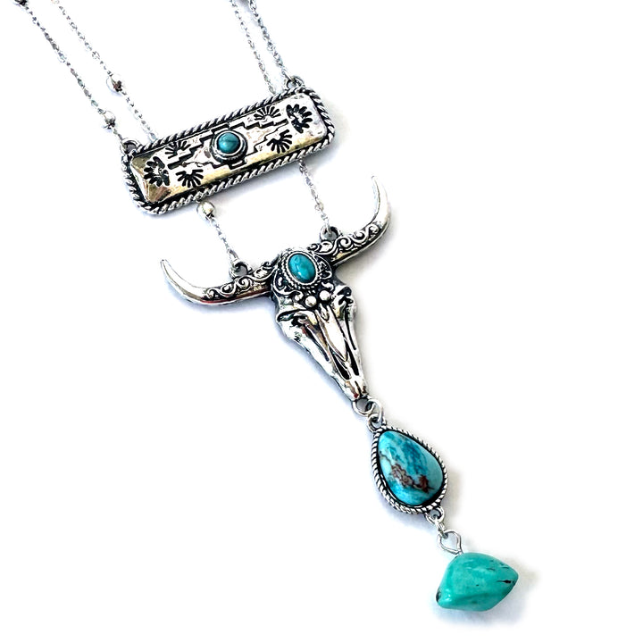 Double Layered Longhorn Charm Necklace - Wyo-Horse - cheap cowgirl western fashion jewelry