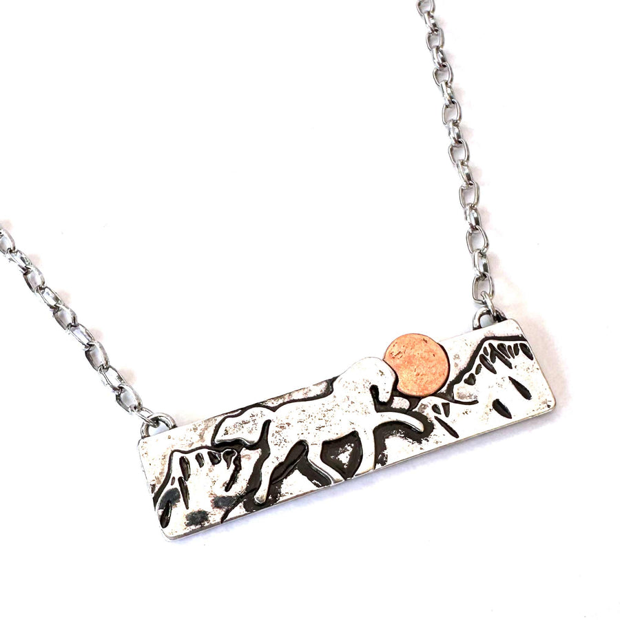 Horse Scene Bar Necklace - Wyo-Horse - cheap cowgirl western fashion jewelry