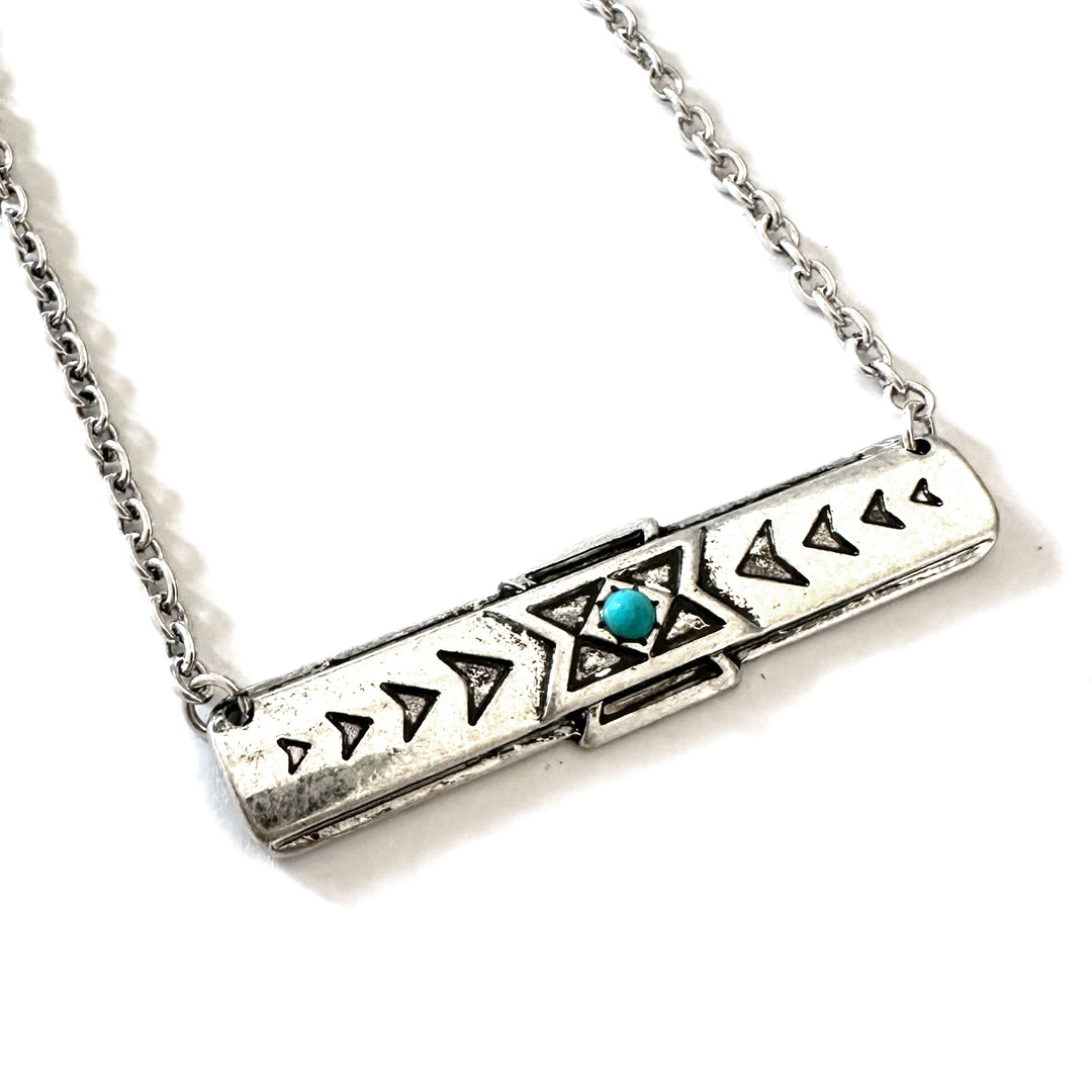 Delta Patterned Silver Bar Necklace - Wyo-Horse - cheap cowgirl western fashion jewelry