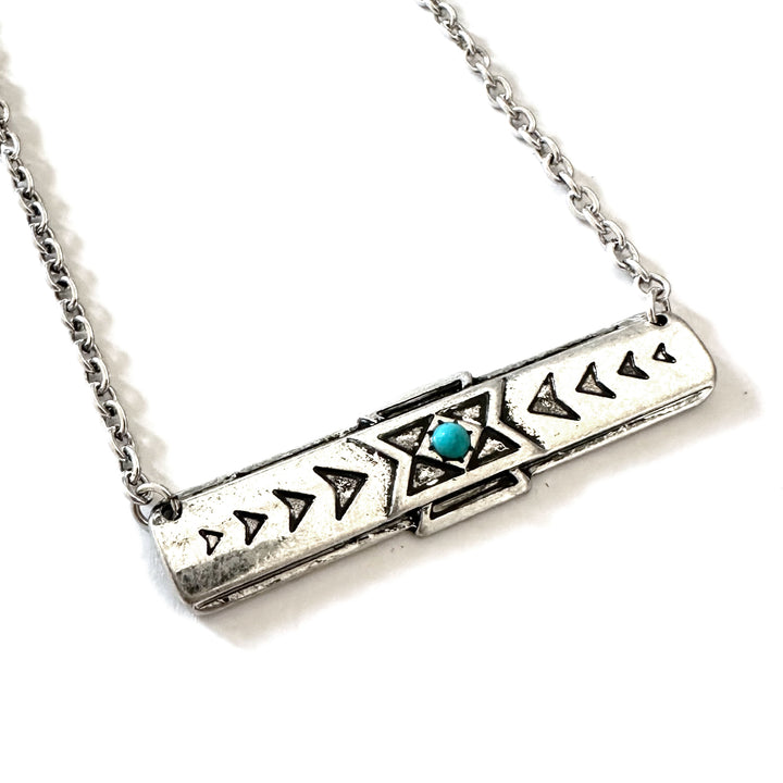 Delta Patterned Silver Bar Necklace - Wyo-Horse - cheap cowgirl western fashion jewelry