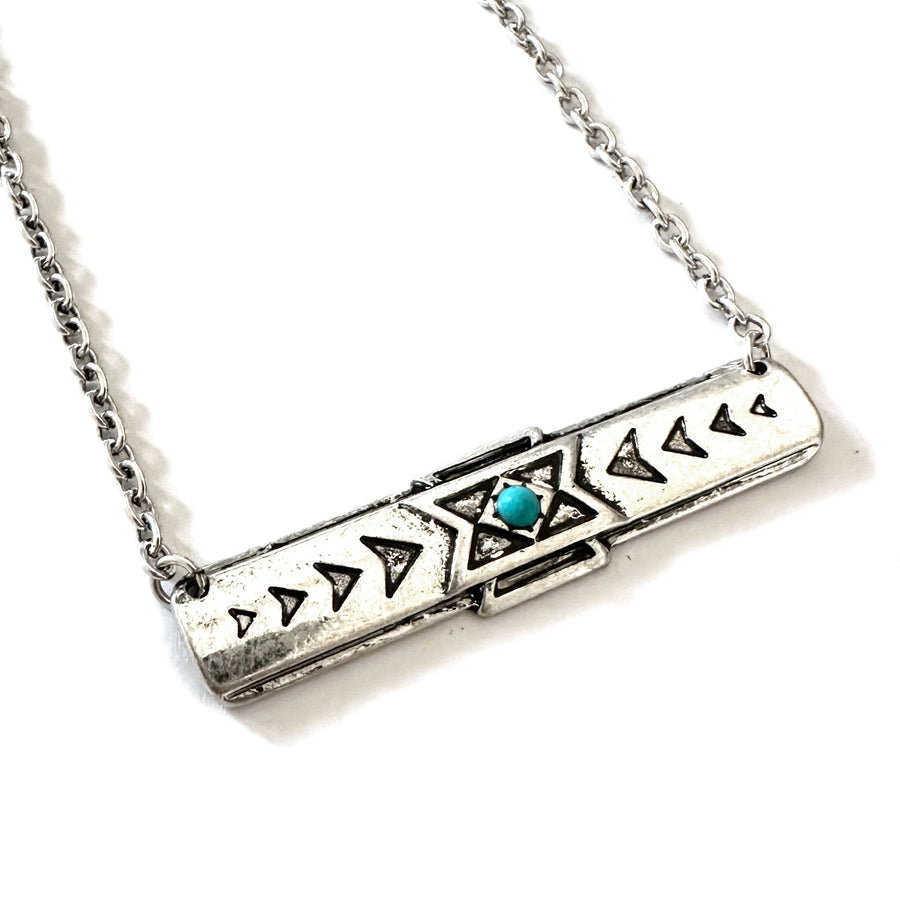 Delta Patterned Silver Bar Necklace - Wyo-Horse - cheap cowgirl western fashion jewelry