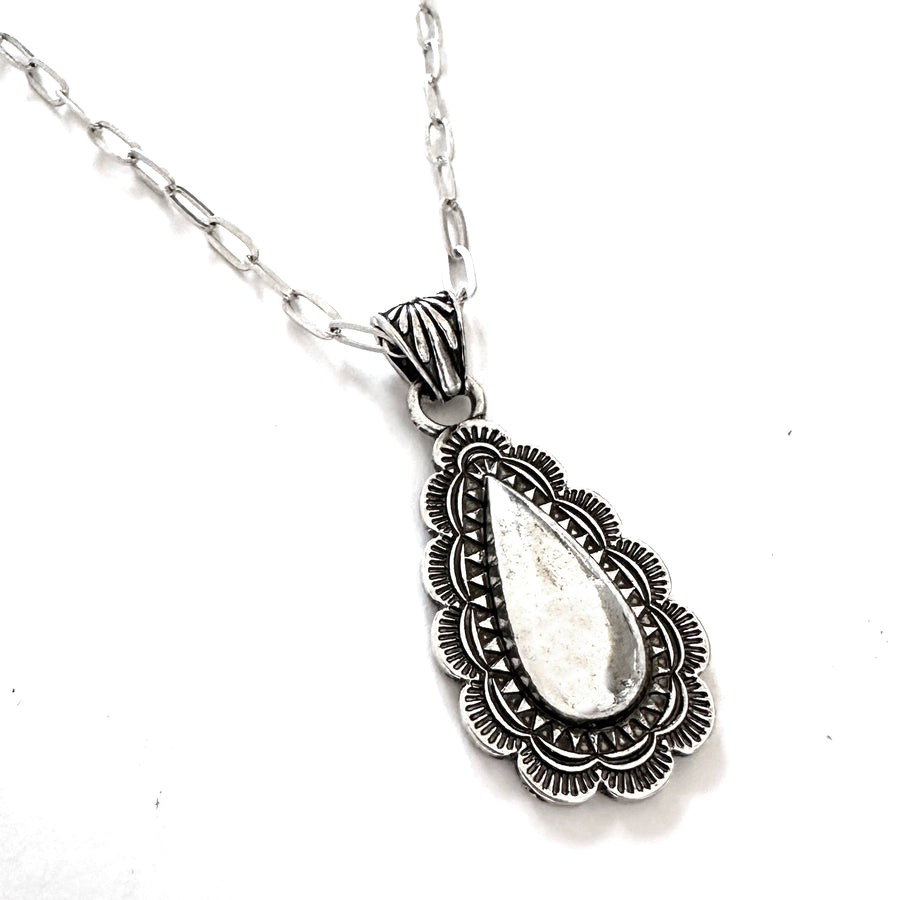 Simple Silver Western Teardrop Necklace - Wyo-Horse - cheap cowgirl western fashion jewelry