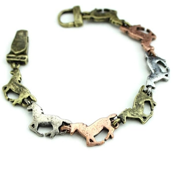 Wyo-Horse Wholesale Western Fashion Jewelry -JB002TT-Three-Tone-Running-Horse-Bracelet