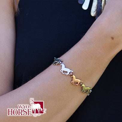 Wyo-Horse Wholesale Western Fashion Jewelry -JB002TT-Three-Tone-Running-Horse-Bracelet