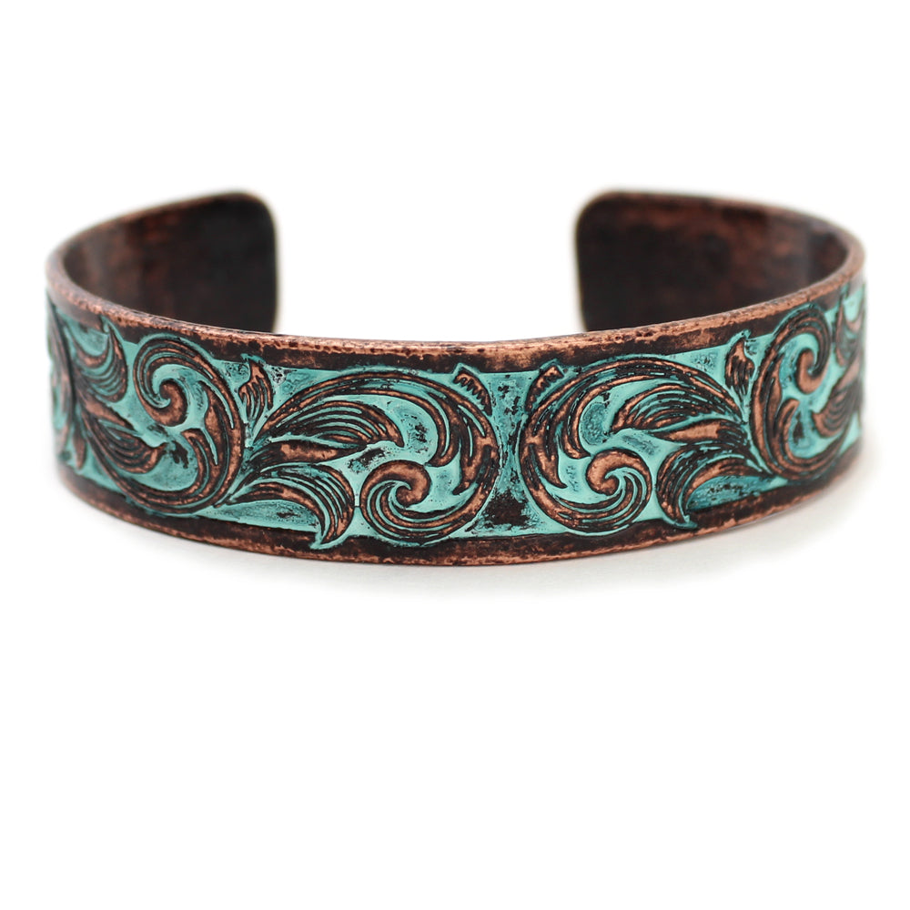Thin Tooled Cuff Bracelet - Patina - Wyo-Horse - cheap cowgirl western fashion jewelry