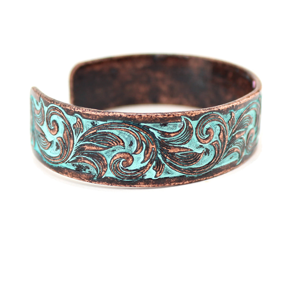 Thin Tooled Cuff Bracelet - Patina - Wyo-Horse - cheap cowgirl western fashion jewelry