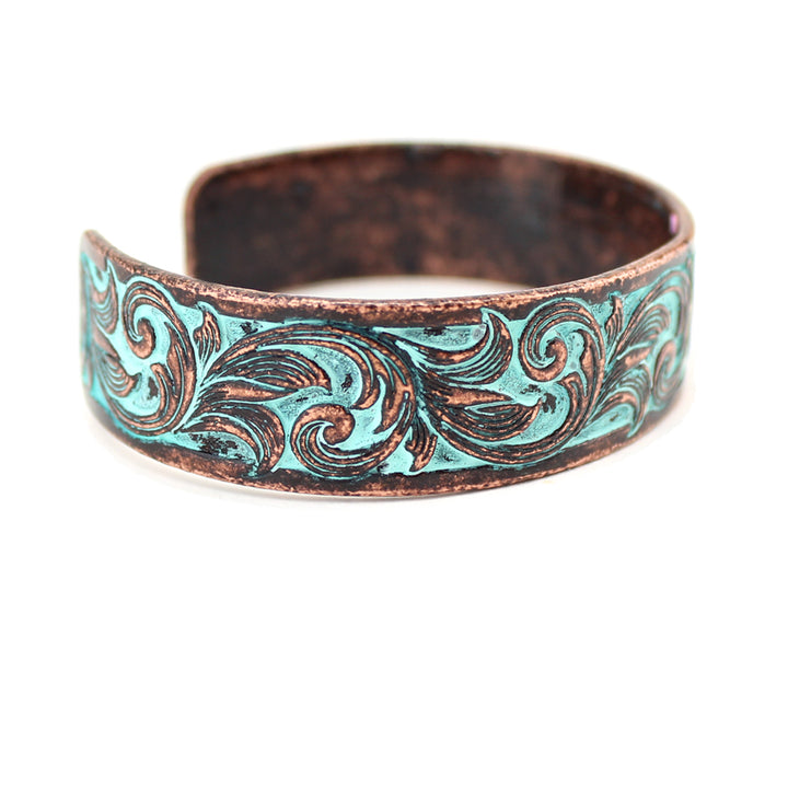 Thin Tooled Cuff Bracelet - Patina - Wyo-Horse - cheap cowgirl western fashion jewelry