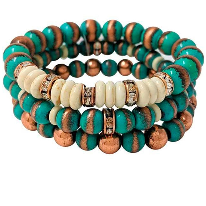 Wyo-Horse Wholesale Western Fashion Jewelry -JB310-Triple Beaded Bracelets Set