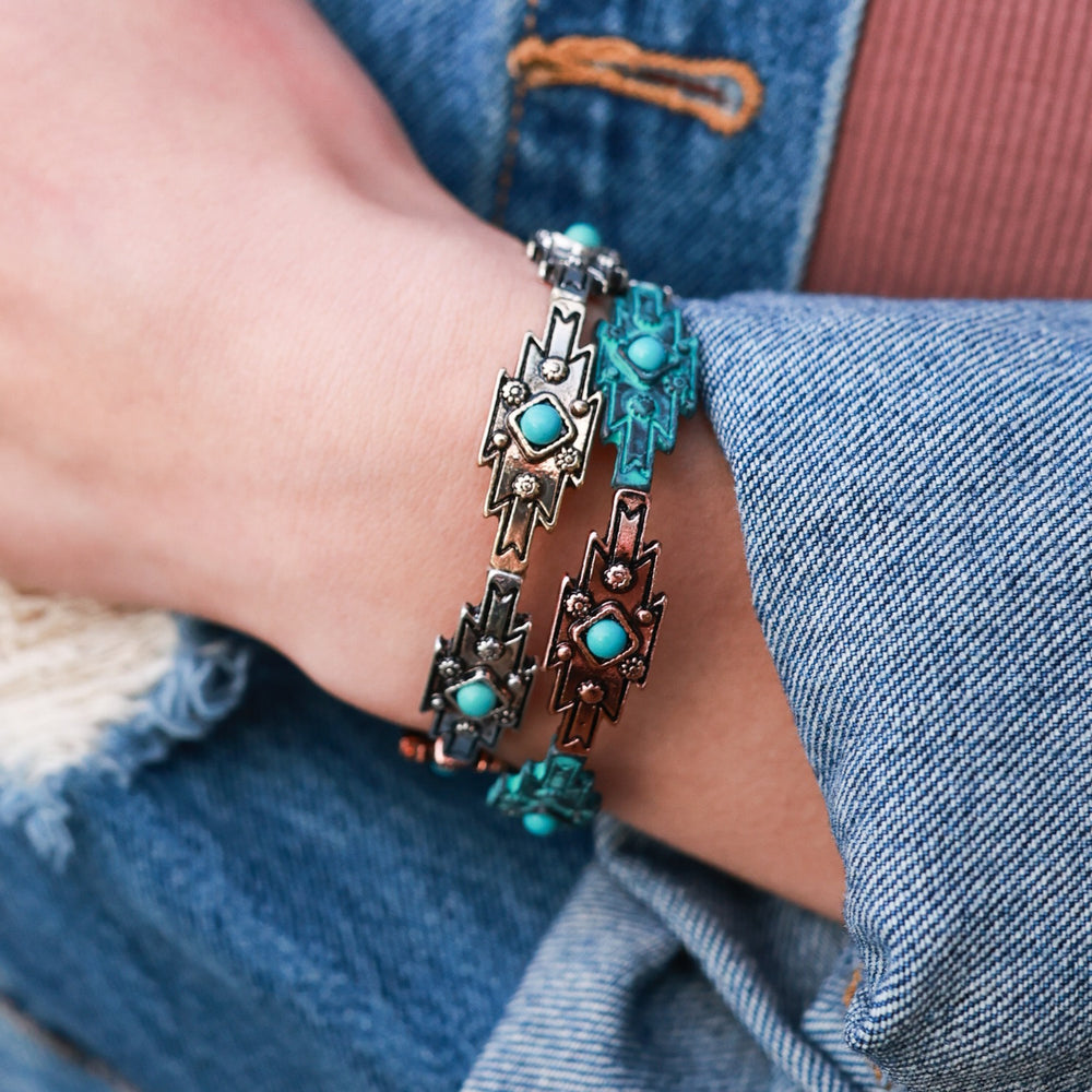 Thin Navajo Woven Stretch Bracelet - Three-Tone or Patina-Wyo-Horse