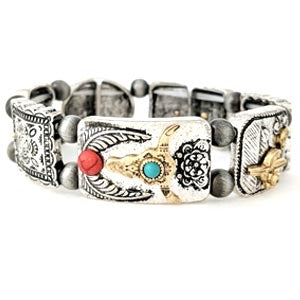 Wyo-Horse Wholesale Western Fashion Jewelry -JB397-Navajo-and-Stone-Stretch-Bracelet