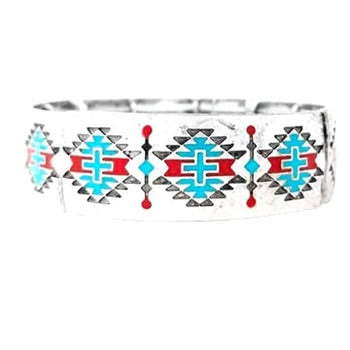 Wyo-Horse Wholesale Western Fashion Jewelry -JB398TQ-Enameled-Navajo-Stretch-Bracelet
