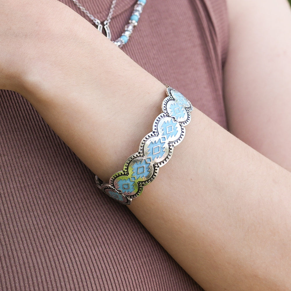 Enameled Navajo Stretch Bracelet - Turquoise-Wyo-Horse