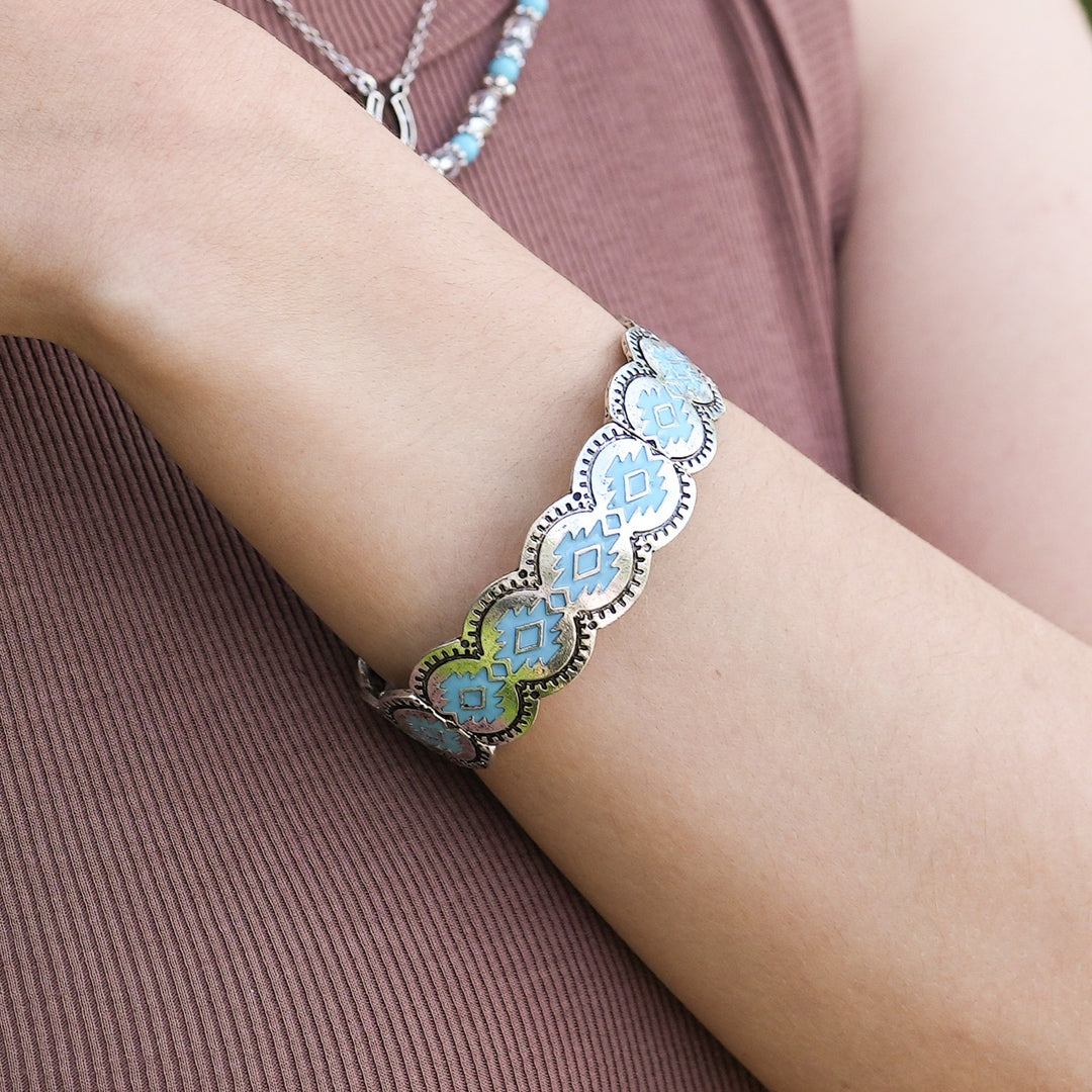 Enameled Navajo Stretch Bracelet - Turquoise-Wyo-Horse