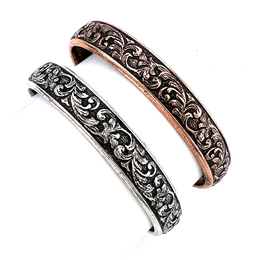 Wyo-Horse Wholesale Western Fashion Jewelry -Thin-Metal-Carved-Filigree-Cuff-Silver-or-Copper