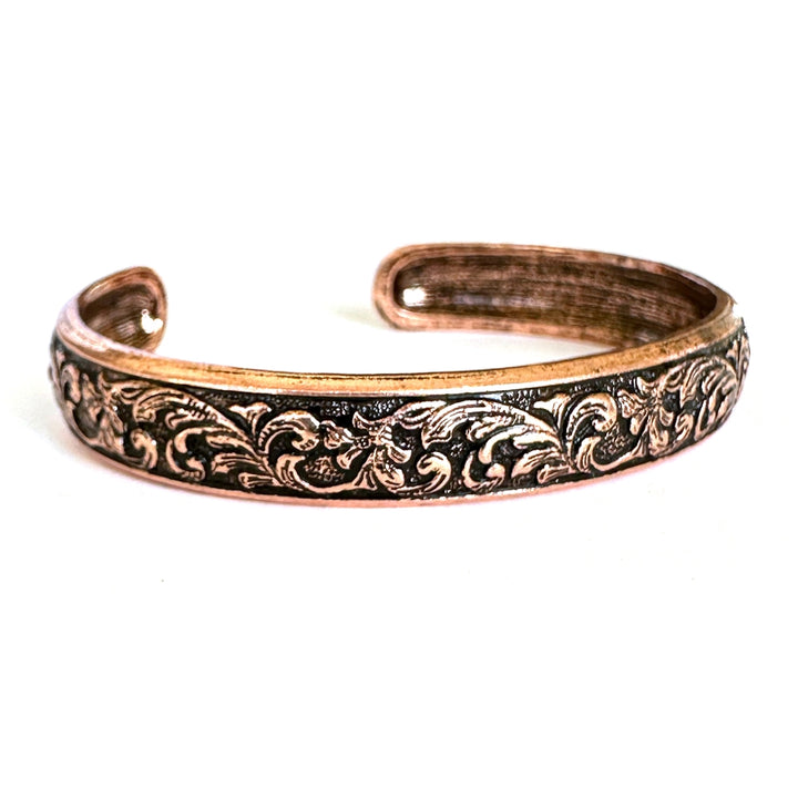 Wyo-Horse Wholesale Western Fashion Jewelry -Thin-Metal-Carved-Filigree-Cuff-Silver-or-Copper