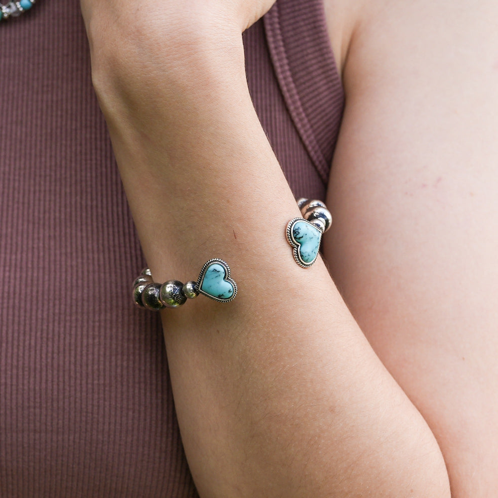 Wire Heart Strings Turquoise Bracelet - Turquoise-Wyo-Horse