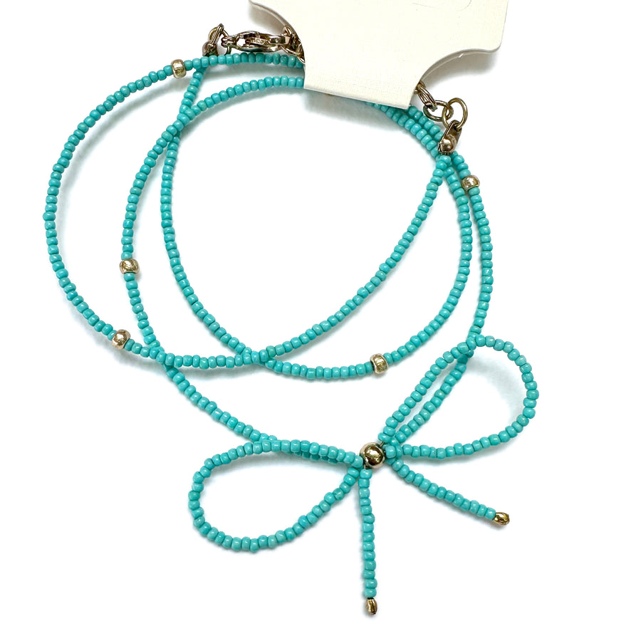 Stretchy Turquoise Seed Bead Bow Bracelet - Wyo-Horse - cheap cowgirl western fashion jewelry