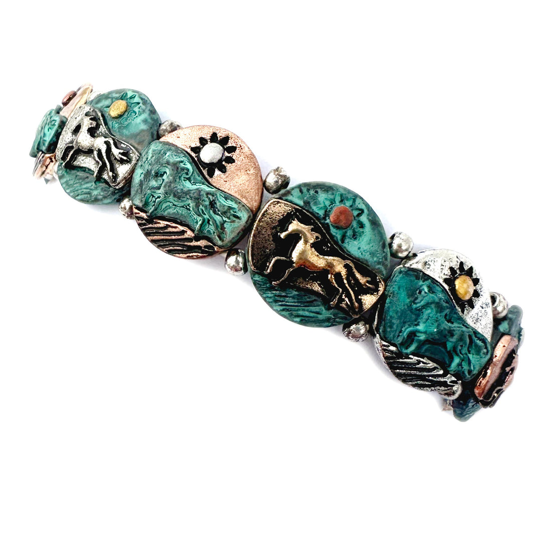 Colored Horsescape Bracelet - Two-Tone or Patina - Wyo-Horse - cheap cowgirl western fashion jewelry