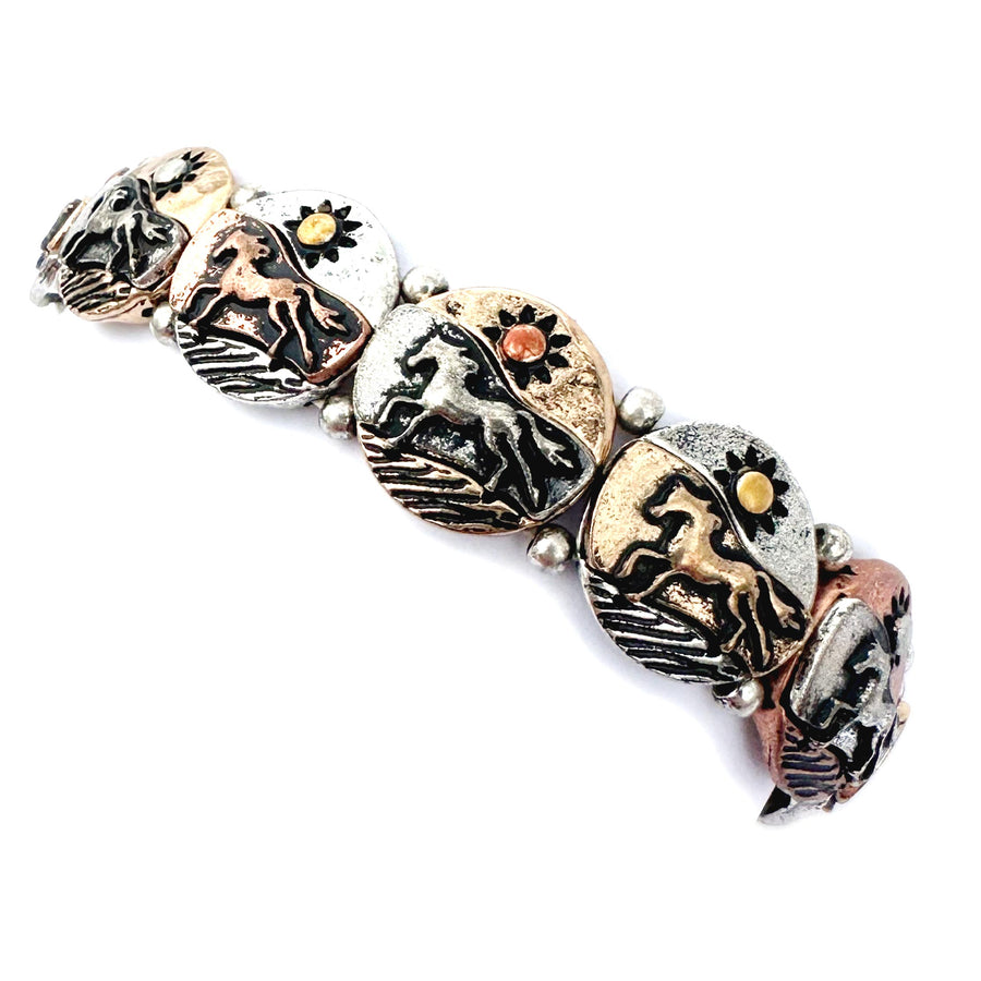 Colored Horsescape Bracelet - Two-Tone or Patina - Wyo-Horse - cheap cowgirl western fashion jewelry