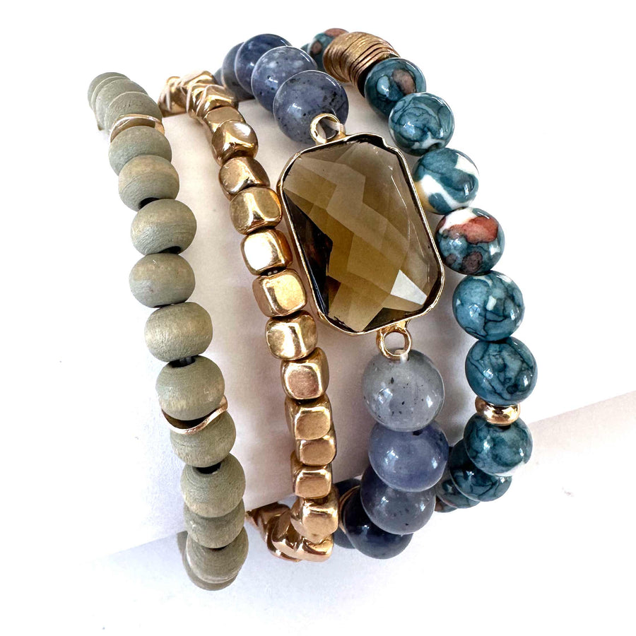 4 Strand Beaded Etherial Bracelets - Blue, Grey, Mint, Green - Wyo-Horse - cheap cowgirl western fashion jewelry