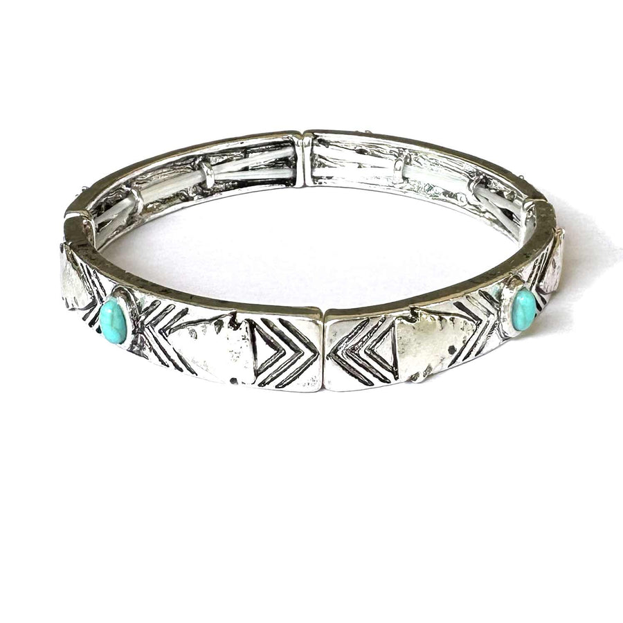 Stretch Arrow Bracelet with Turquoise- Two Tone, Silver or Patina - Wyo-Horse - cheap cowgirl western fashion jewelry