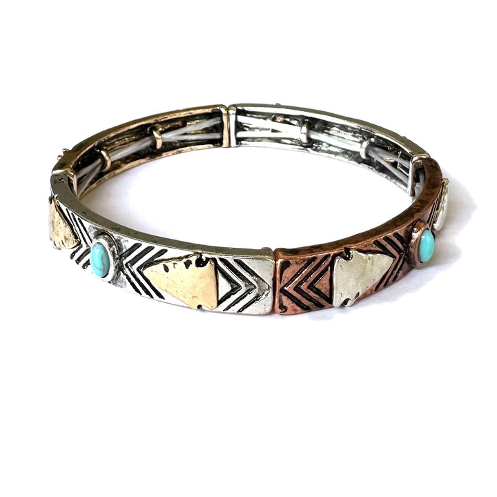 Stretch Arrow Bracelet with Turquoise- Two Tone, Silver or Patina - Wyo-Horse - cheap cowgirl western fashion jewelry