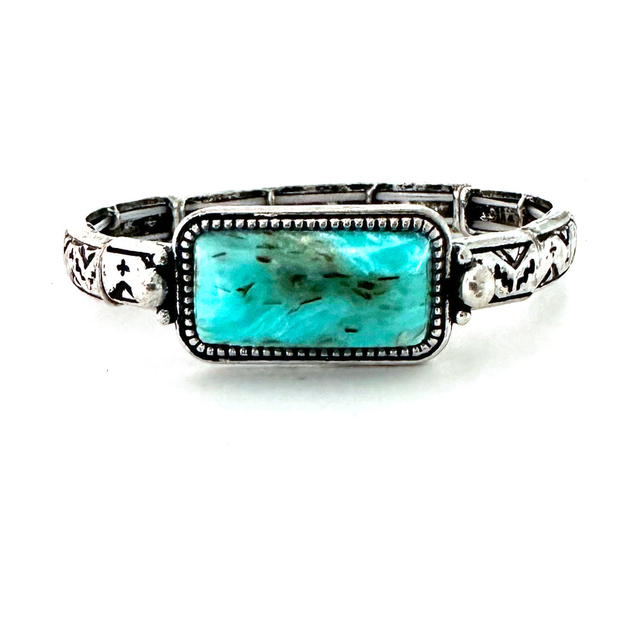 Square Turquoise Center Stretch Bracelet - Wyo-Horse - cheap cowgirl western fashion jewelry