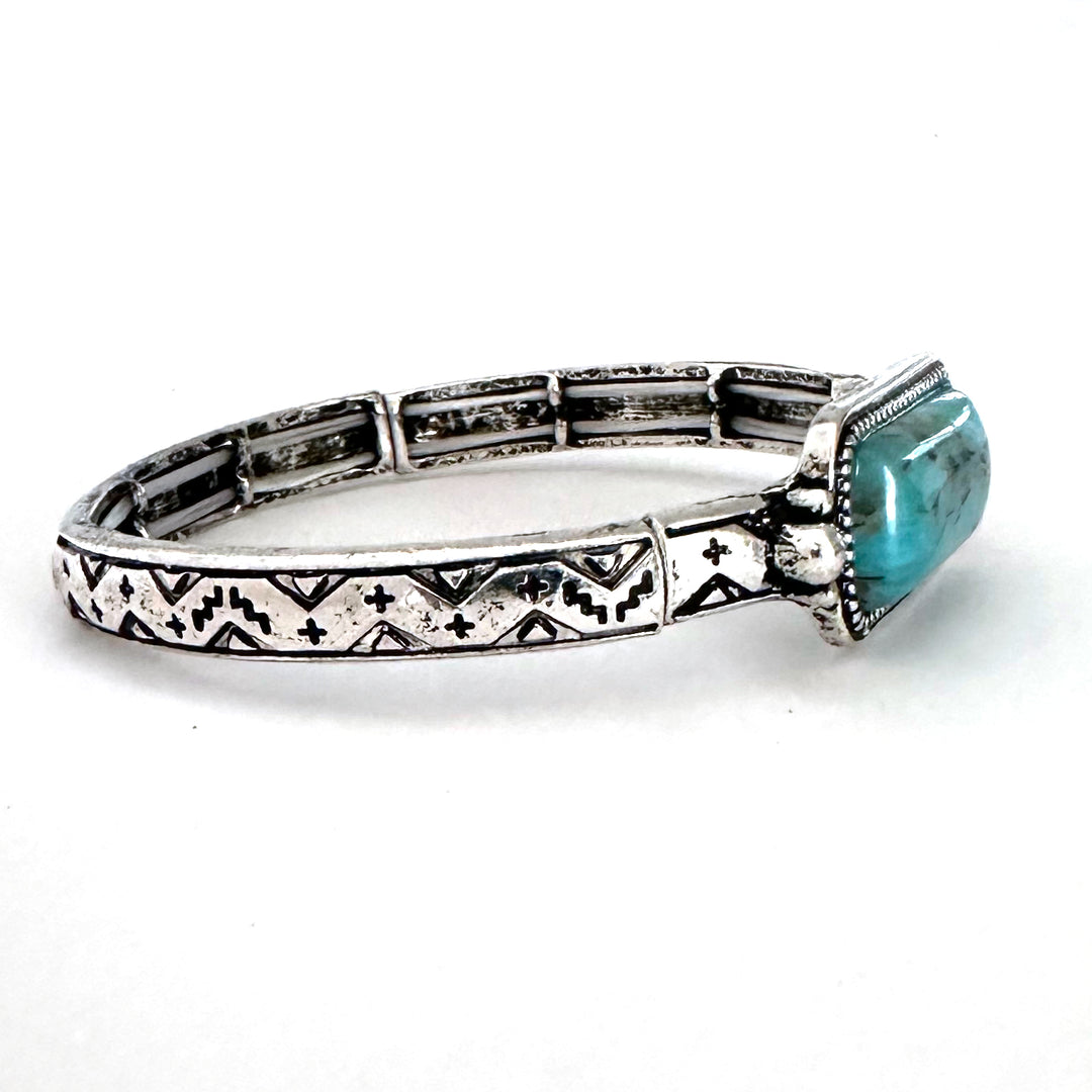 Square Turquoise Center Stretch Bracelet - Wyo-Horse - cheap cowgirl western fashion jewelry