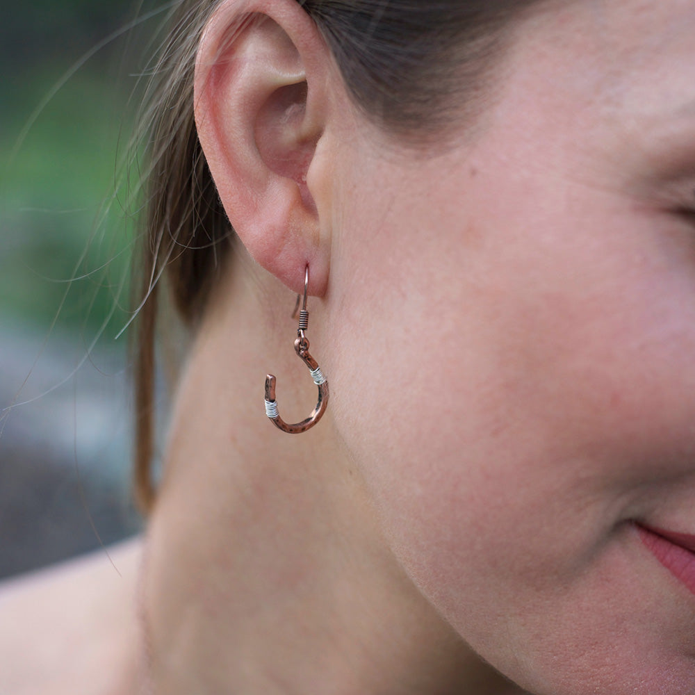 Wire Wrapped Horseshoe Earrings - Silver, Patina or Copper -