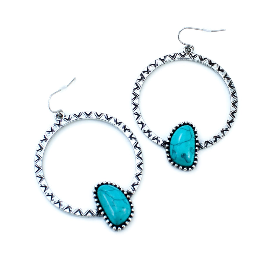 Asymmetrical Hopi Hoop Earrings - Turquoise, Coral and Natural