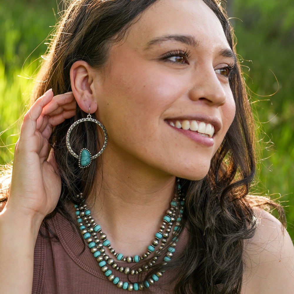 Asymmetrical Hopi Hoop Earrings - Turquoise, Coral and Natural