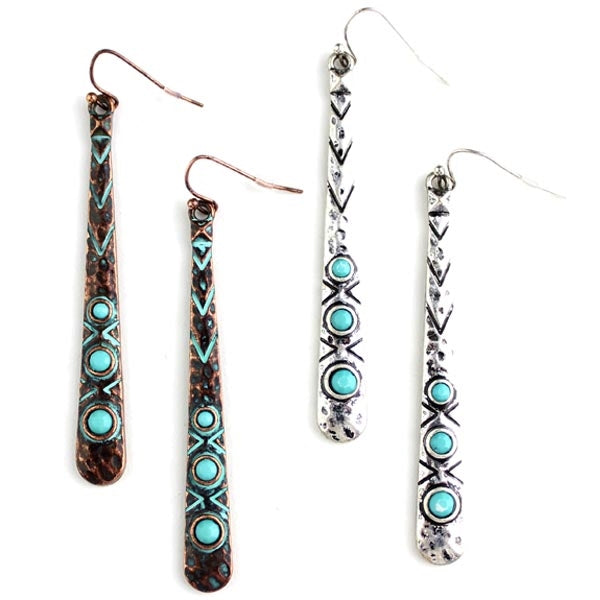 Turquoise Bar Earrings - Patina or Silver