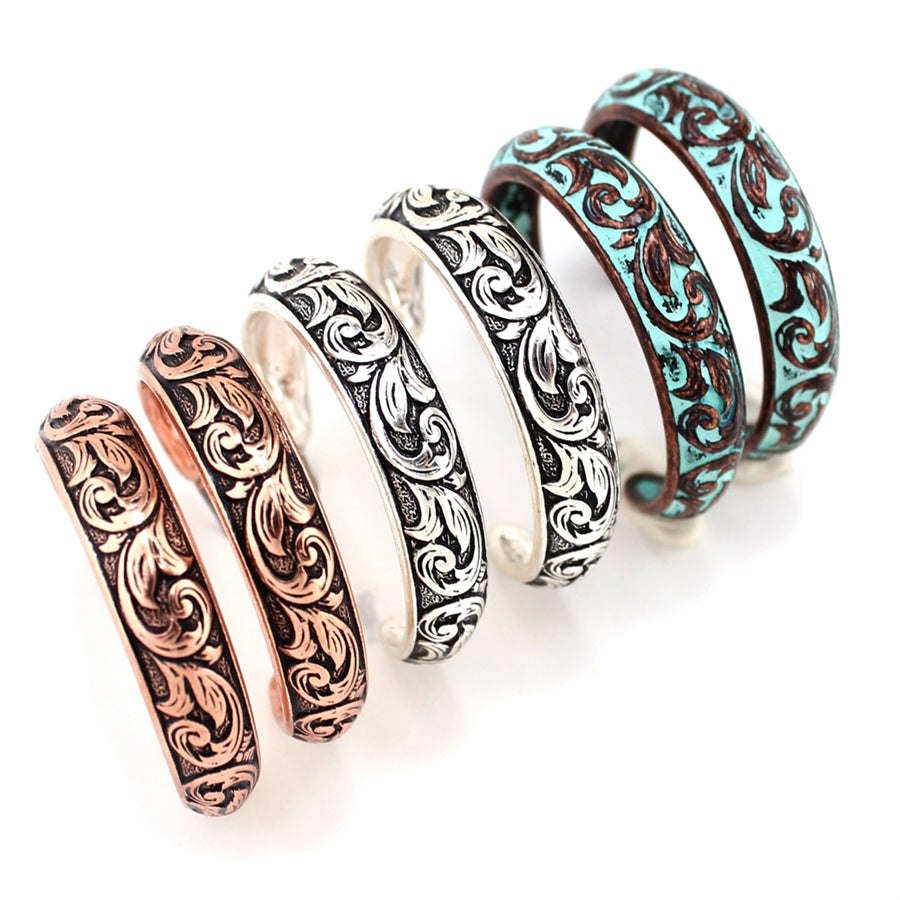 Tooled Hoop Earrings - Copper, Silver or Patina