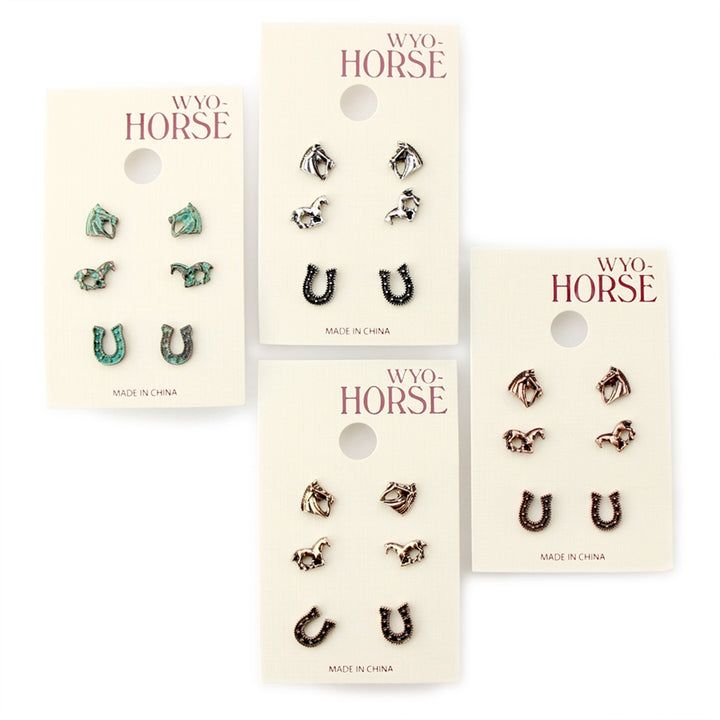 Set of Three Horse Earrings - Copper, Patina, Gold or Silver